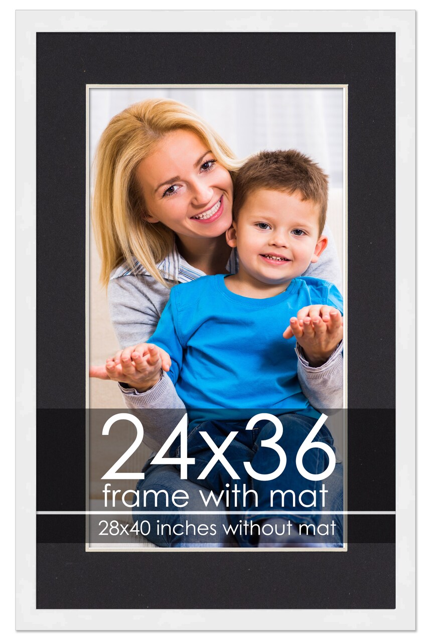 Modern White Frame with Black Photo Mat, UV Acrylic Front, Foam Board Backing, 60 Sizes Available
